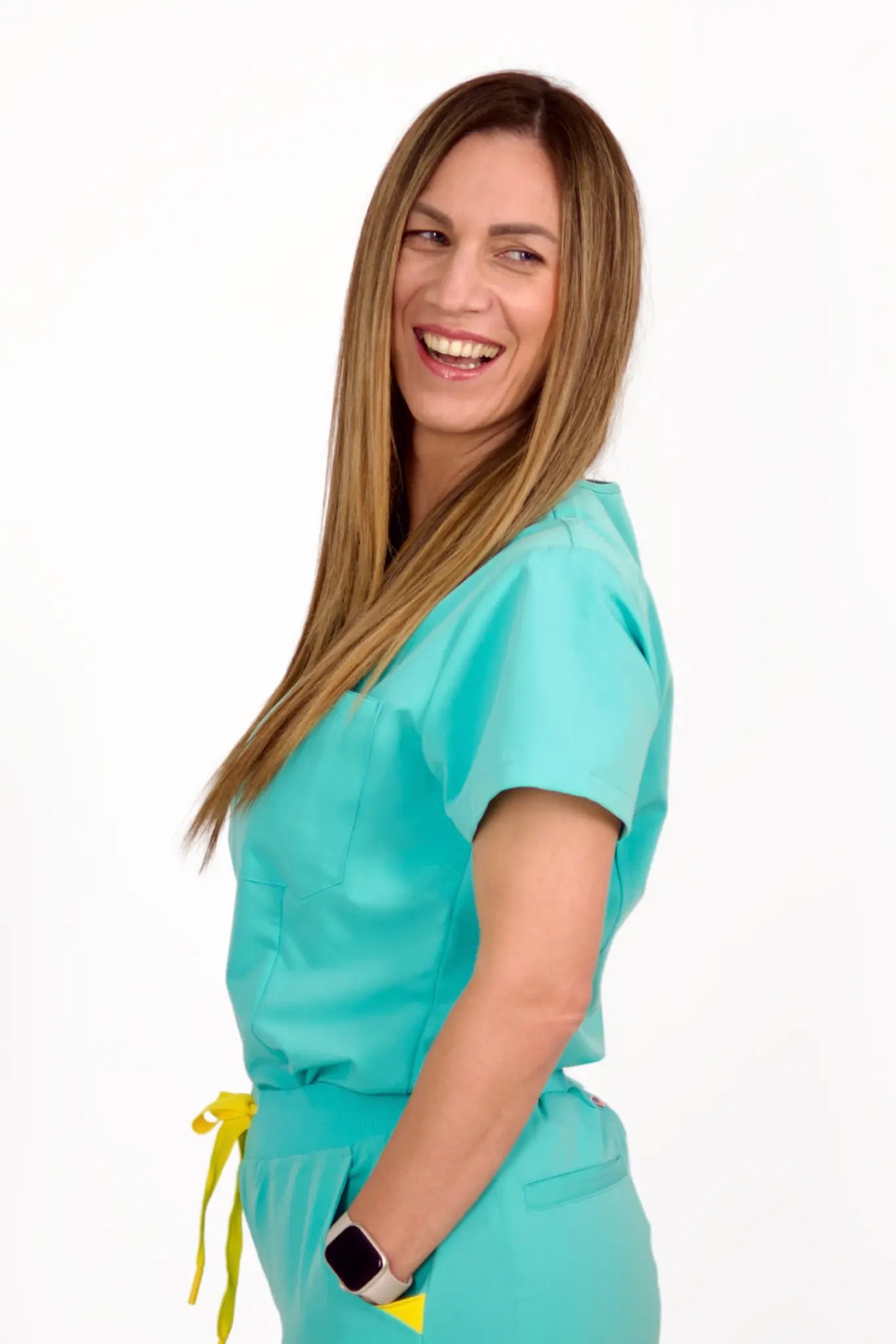 Estiva light turquoise medical scrub set side view for healthcare professionals