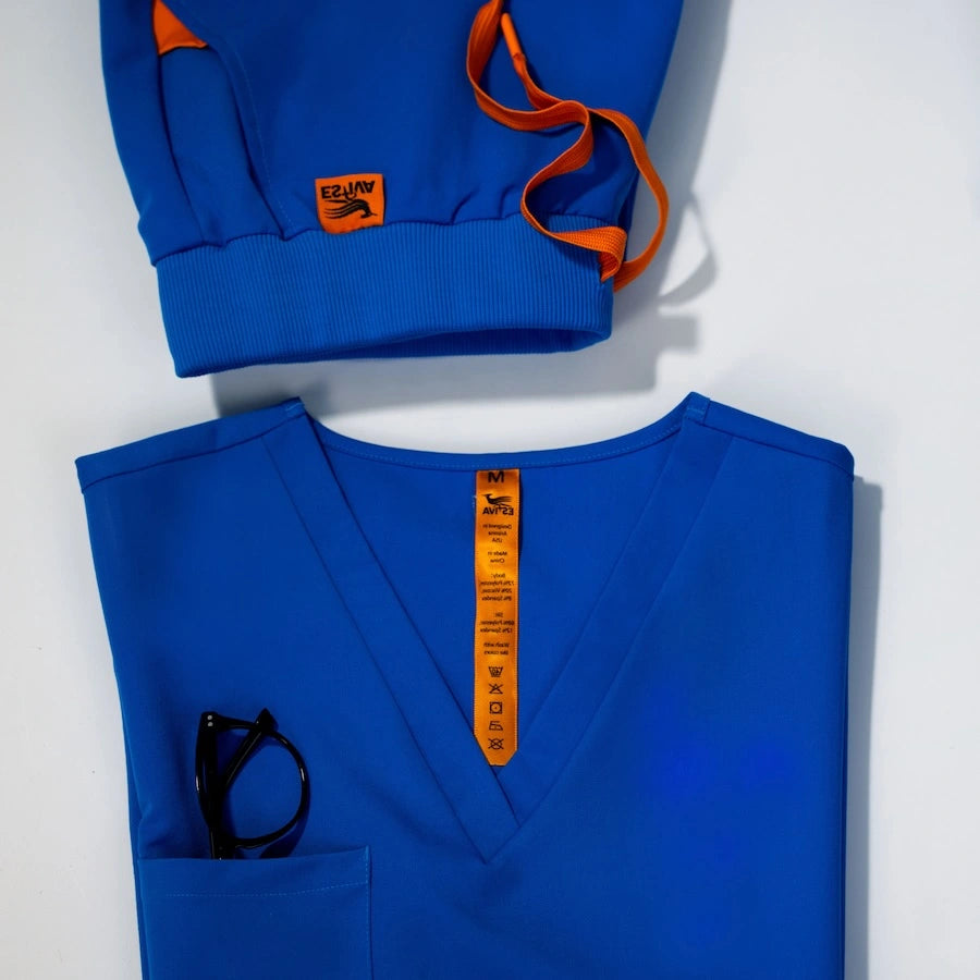 Estiva medical scrubs design details with premium fabric and functional pockets