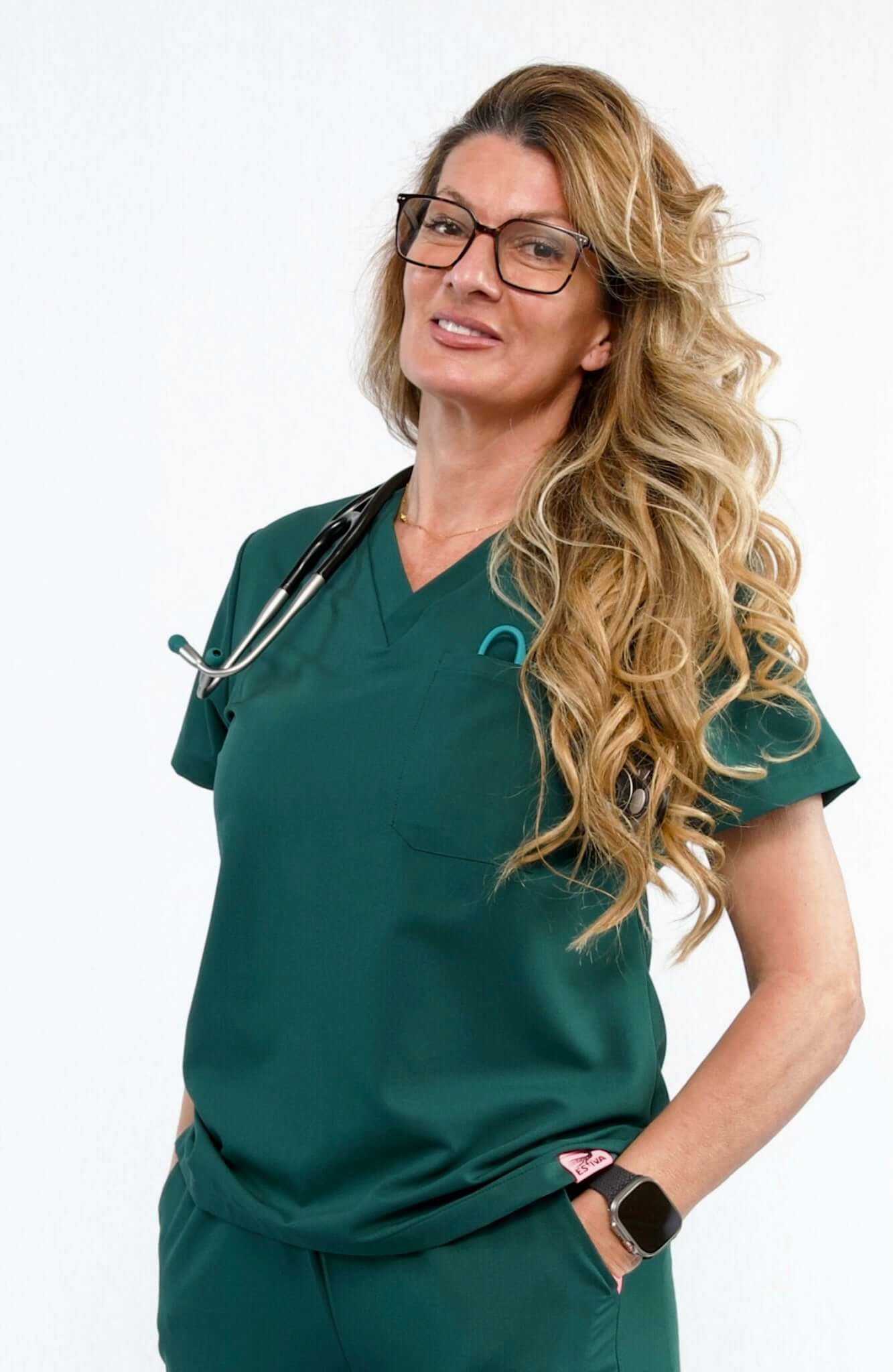 SCRUB TOP FOR WOMEN - ESTIVA - DEEP TEAL medical scrubs by Estiva – modern uniform for healthcare professionals