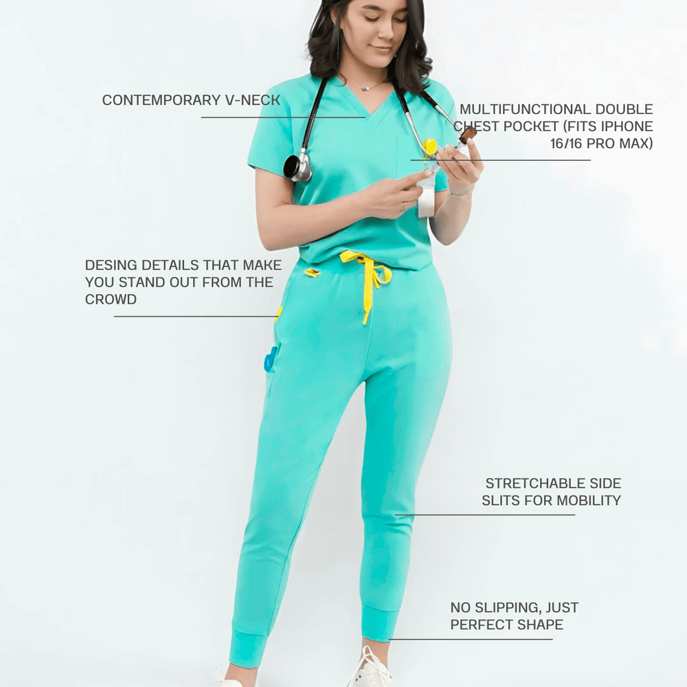 
                  
                    SET - LIGHT TURQUOISE medical scrubs by Estiva – modern uniform for healthcare professionals
                  
                