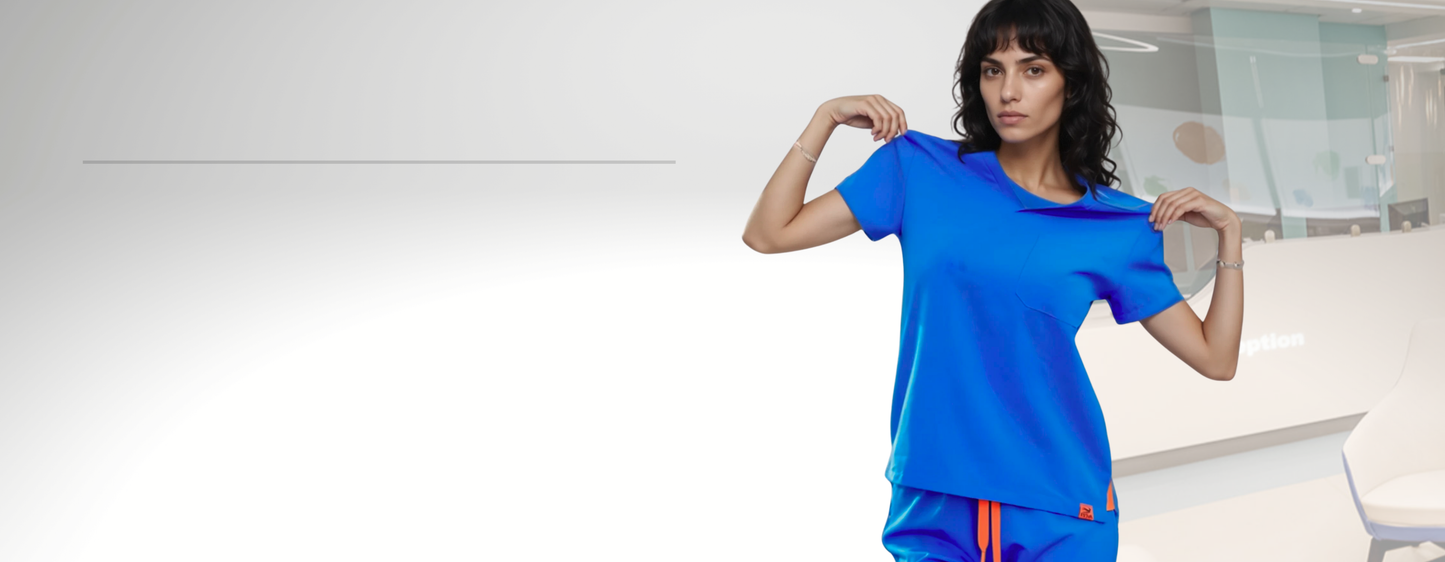 Womens scrub sets by Estiva, blue stretch medical uniform for nurses and healthcare professionals
